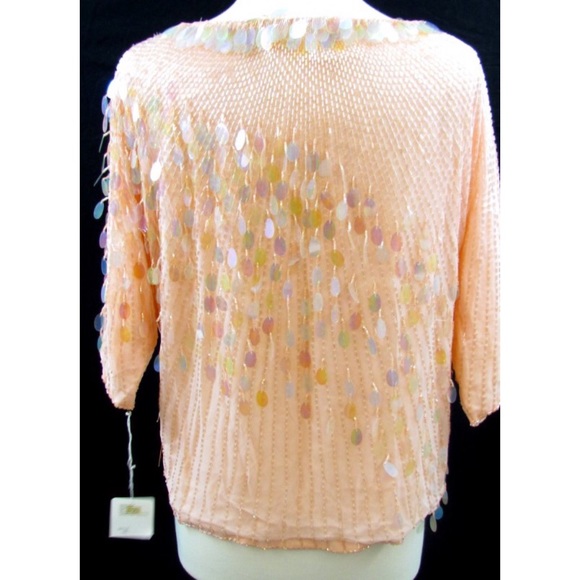 Oleg Cassini Iridescent Sequin Butterfly Blouse - Picture 5 of 6